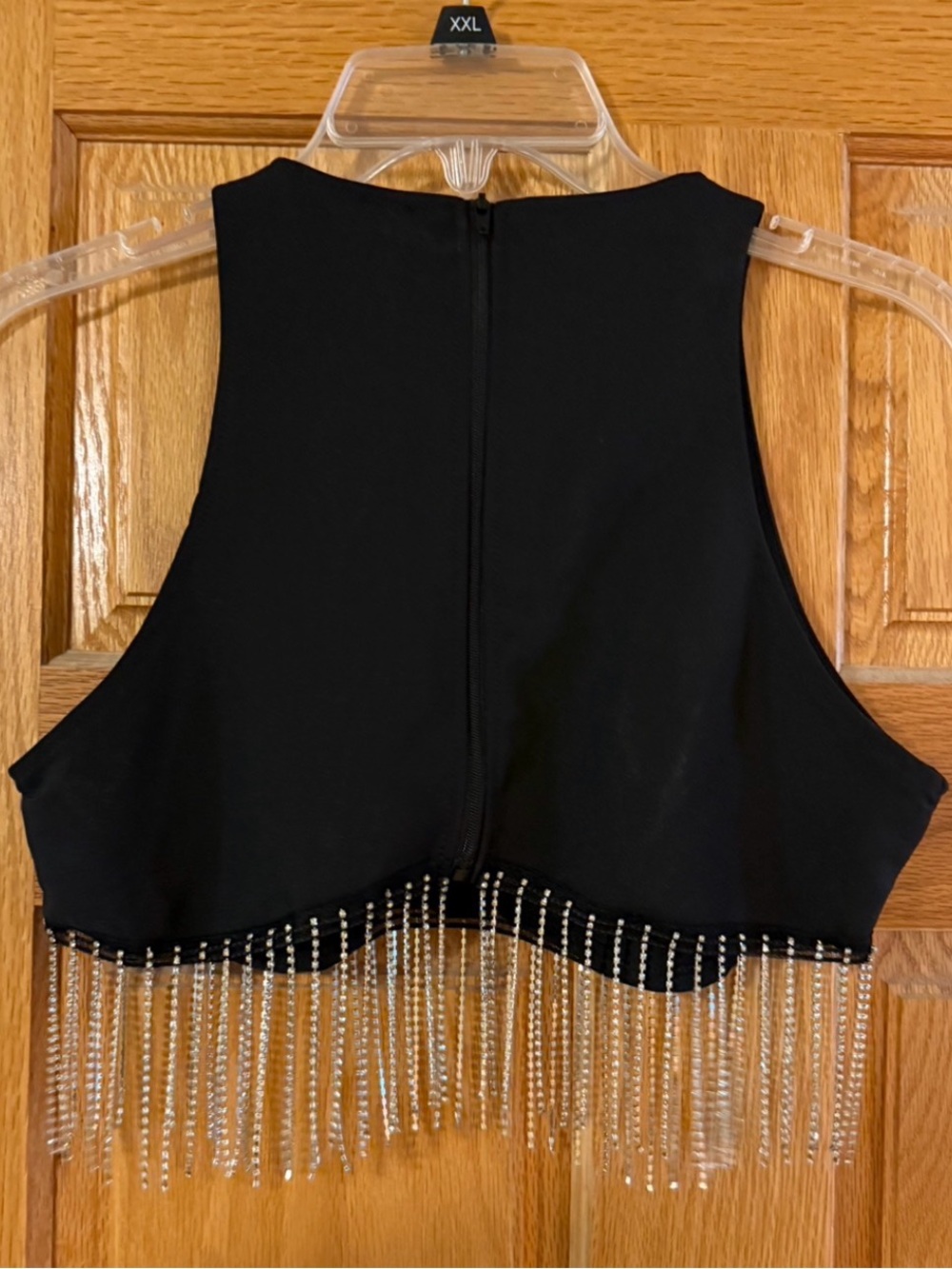 NWOT SHEIN Black Rhinestone Fringe Crop Top Size Small